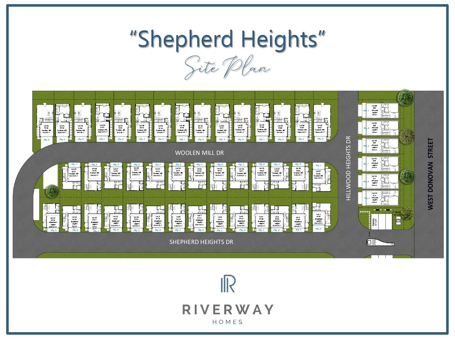 509 Hillwood Heights Drive, Houston, TX 77091 Explore the thoughtfully designed Shepherd Heights site plan, featuring a harmonious layout of homes along Woolen Mill Dr, Hillwood Heights Dr, and West Donovan Street, offering a picturesque community setting by Riverway Homes.