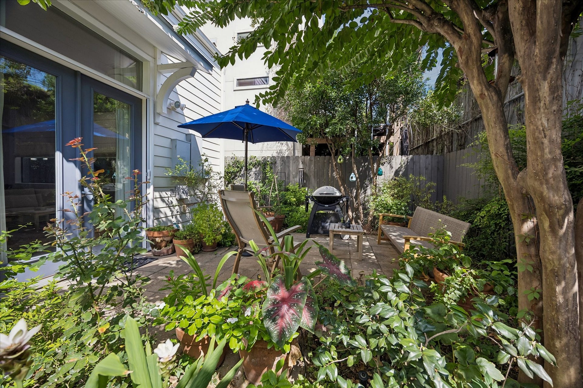 Another view of the first-floor private patio off the living room.