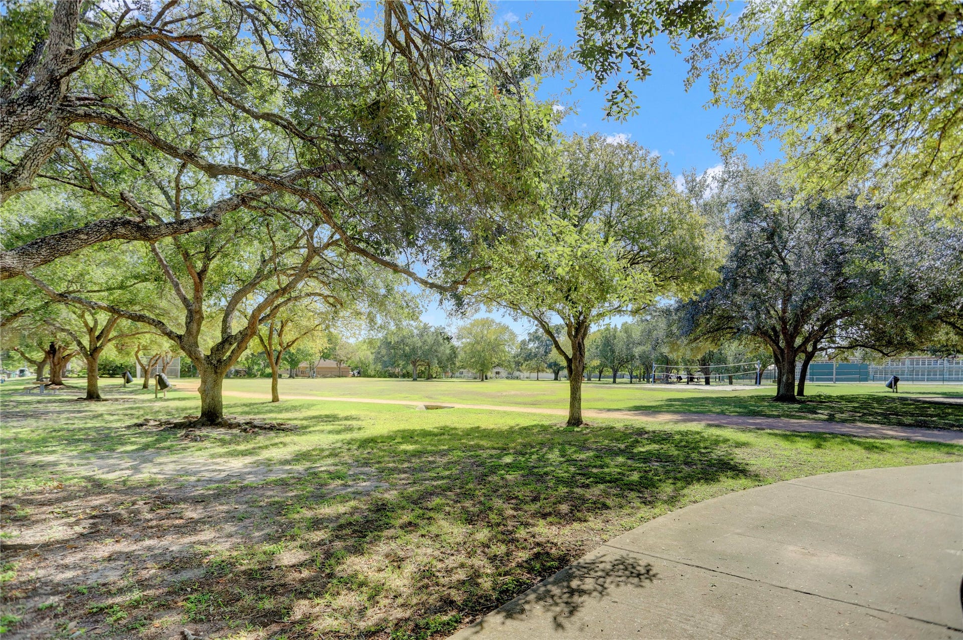 11227 Greenwillow Street, Houston, TX 77035 Shady Oak trees with 1/4 mile walking trail and park benches.
