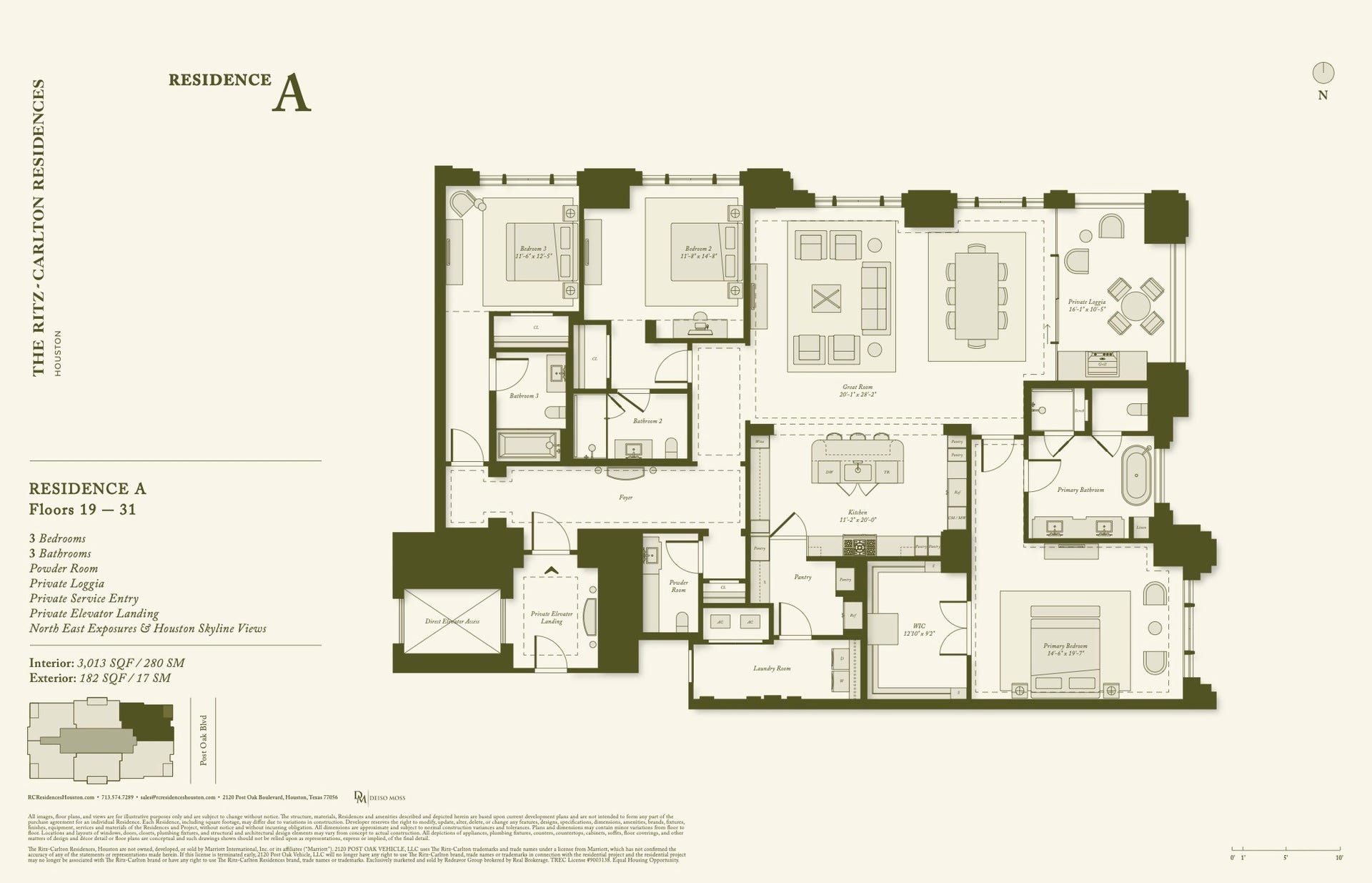 2120 Post Oak Blvd Boulevard, #20A, Houston, TX 77056 This 3,013 sq ft residence offers 3 bedrooms, 3 bathrooms, and 1 powder bath, along with a private loggia, providing thoughtfully separated living and bedroom spaces. The home features views of Downtown Houston and Memorial Park, offering a serene and elevated setting.