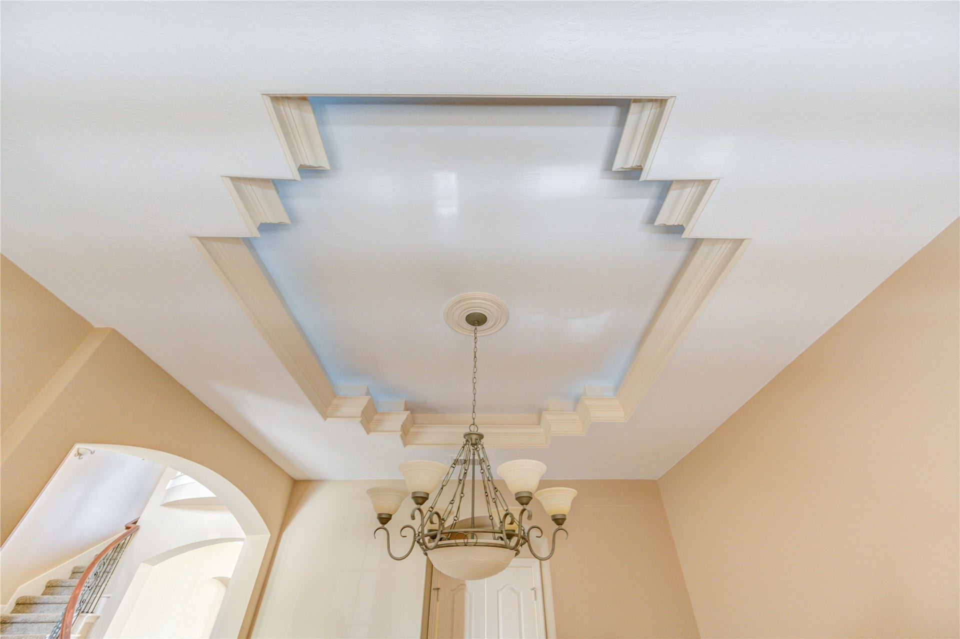 18614 Thomas Survey Drive, Cypress, TX 77433 Formal dining room featuring a detailed tray ceiling.