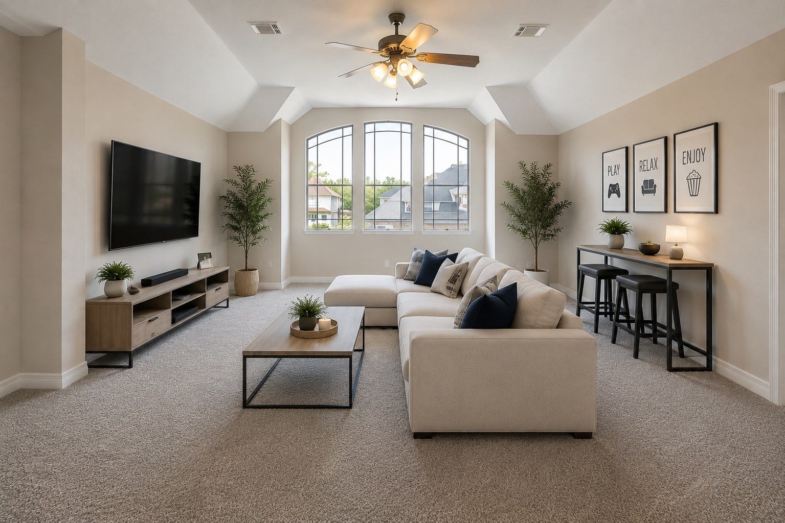 18614 Thomas Survey Drive, Cypress, TX 77433 Inviting upstairs game room with a hidden storage closet, offering both style and practicality.