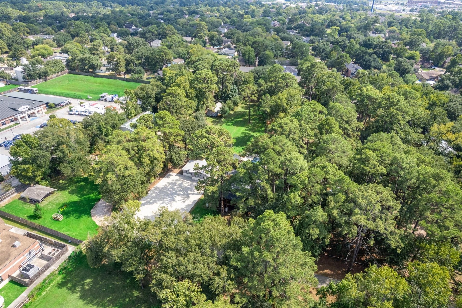 7119 Poole Road, Spring, TX 77379 This aerial view highlights the propertys convenient location in the heart of Spring, surrounded by established residential neighborhoods and nearby businesses.