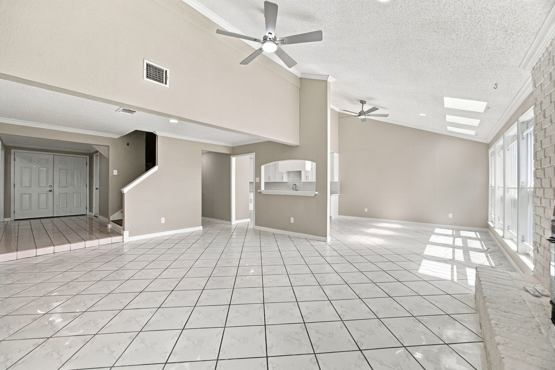 Another angle of the living and dining space