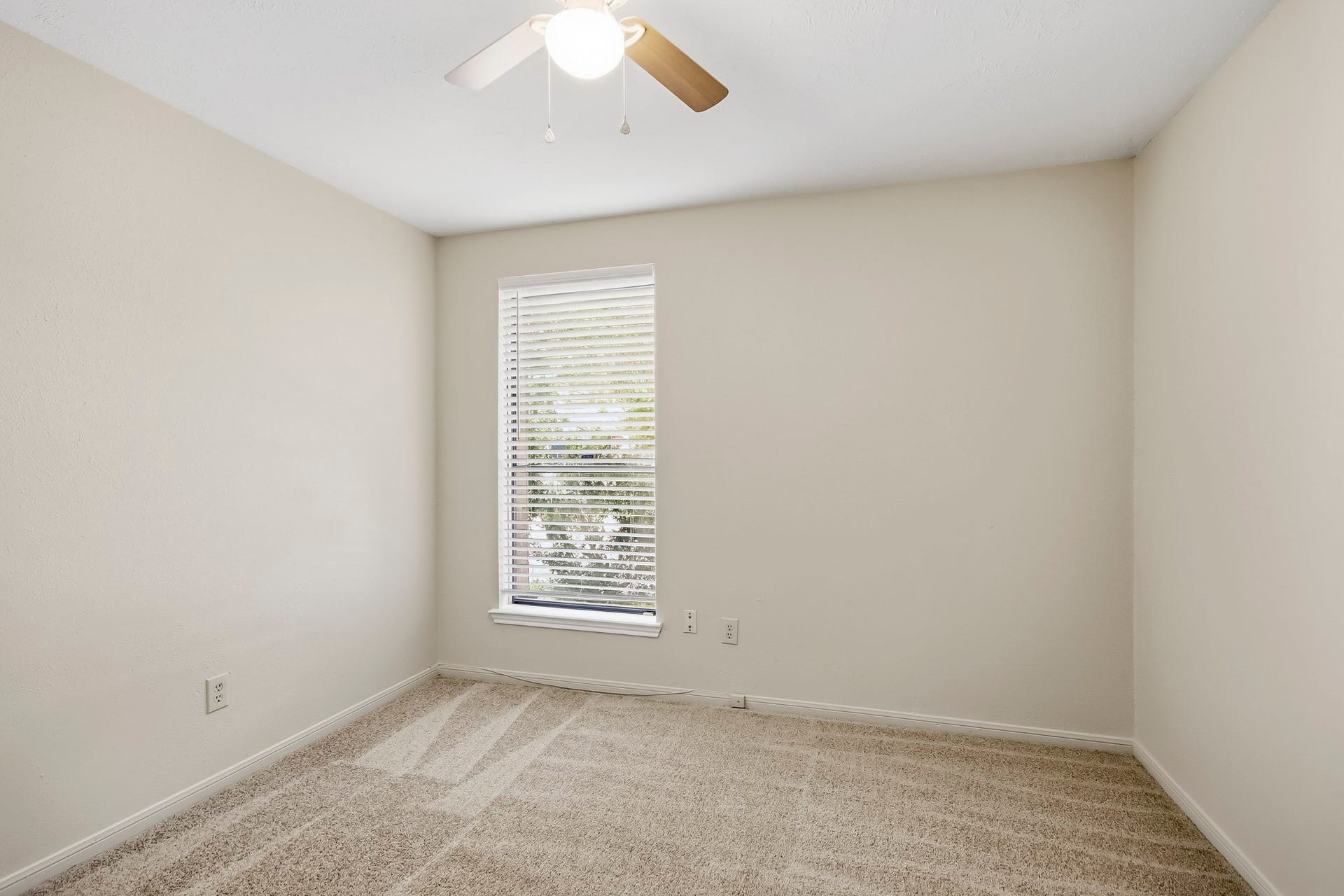 8807 Lakeside Forest Drive, Houston, TX 77088 Second bedroom featuring carpet flooring, a ceiling fan, and a window providing natural light.