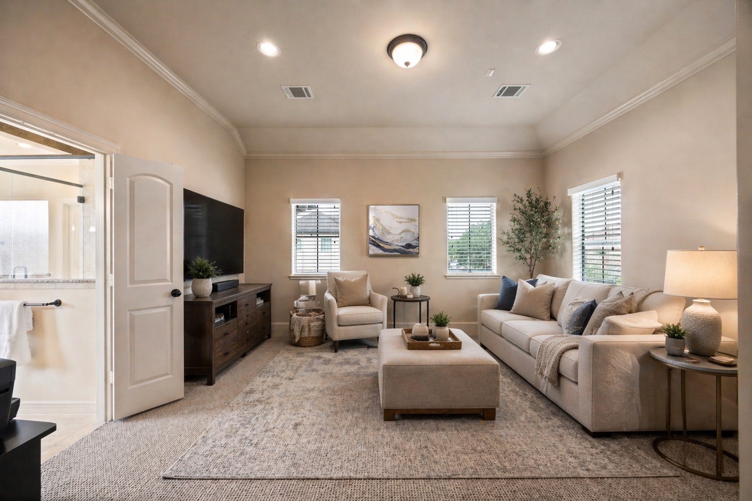 4315 Serenade Terrace Drive, Missouri City, TX 77459 Virtual Staged photo of the flex space just off the Primary Bedroom. Would be a PERFECT area for a relaxing owners retreat sitting area!