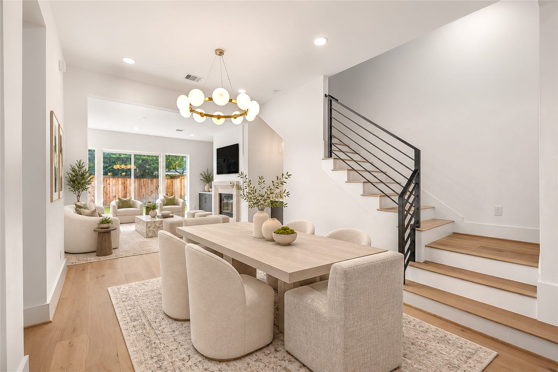 4305 Floyd Street, #B, Houston, TX 77007 Another view of the dining area with the built-in dry bar and modern staircase.