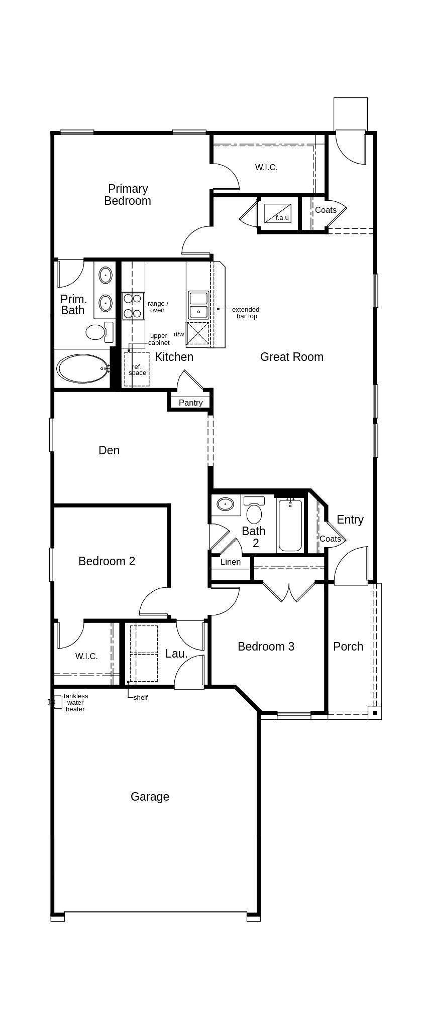 This floor plan features 3 bedrooms, Den, 2 full baths, and over 1,400 square feet of living space.