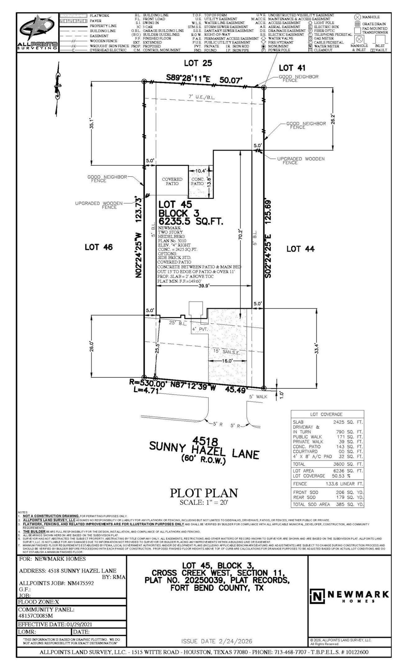 4518 Sunny Hazel Lane, Fulshear, TX 77441 Plot Plan