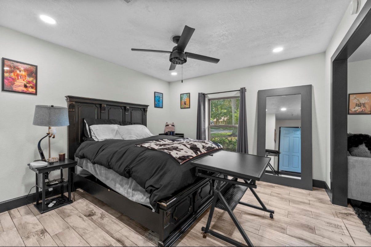 12710 Mutiny Lane, Tomball, TX 77377 Secondary bedroom with recessed lighting, a ceiling fan, and natural light.