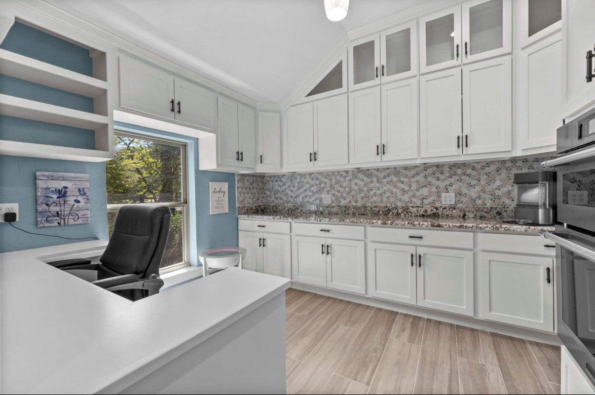 12710 Mutiny Lane, Tomball, TX 77377 A flexible workspace with extensive built-in cabinetry and a window overlooking the outdoors.