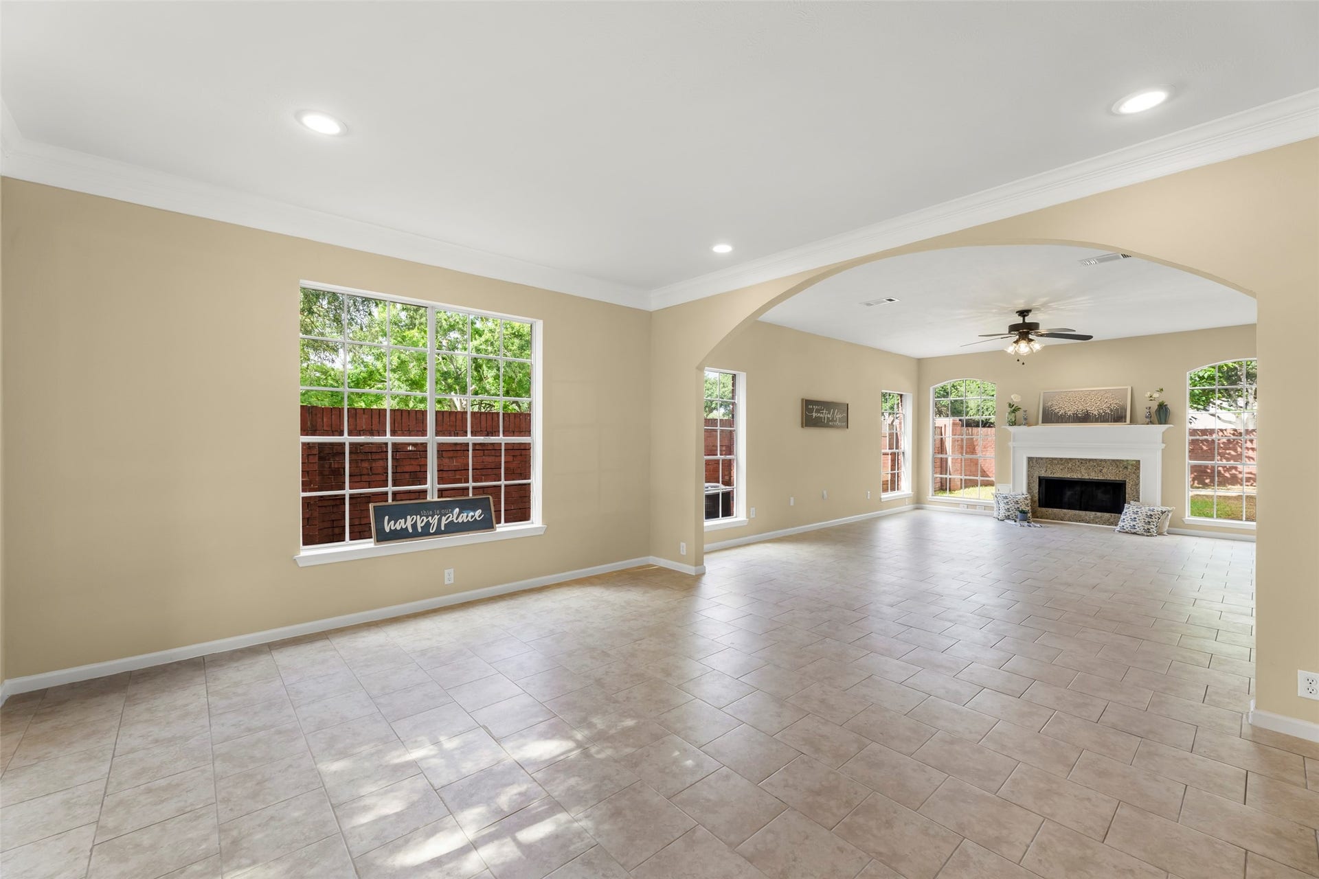 Archway creating a seamless flow between rooms, perfect for entertaining.