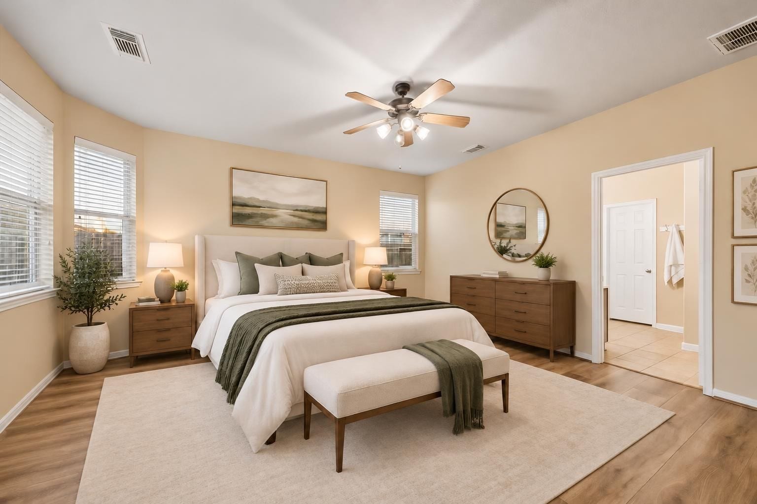 Virtually staged large Primary Suite, located on the 1st floor.