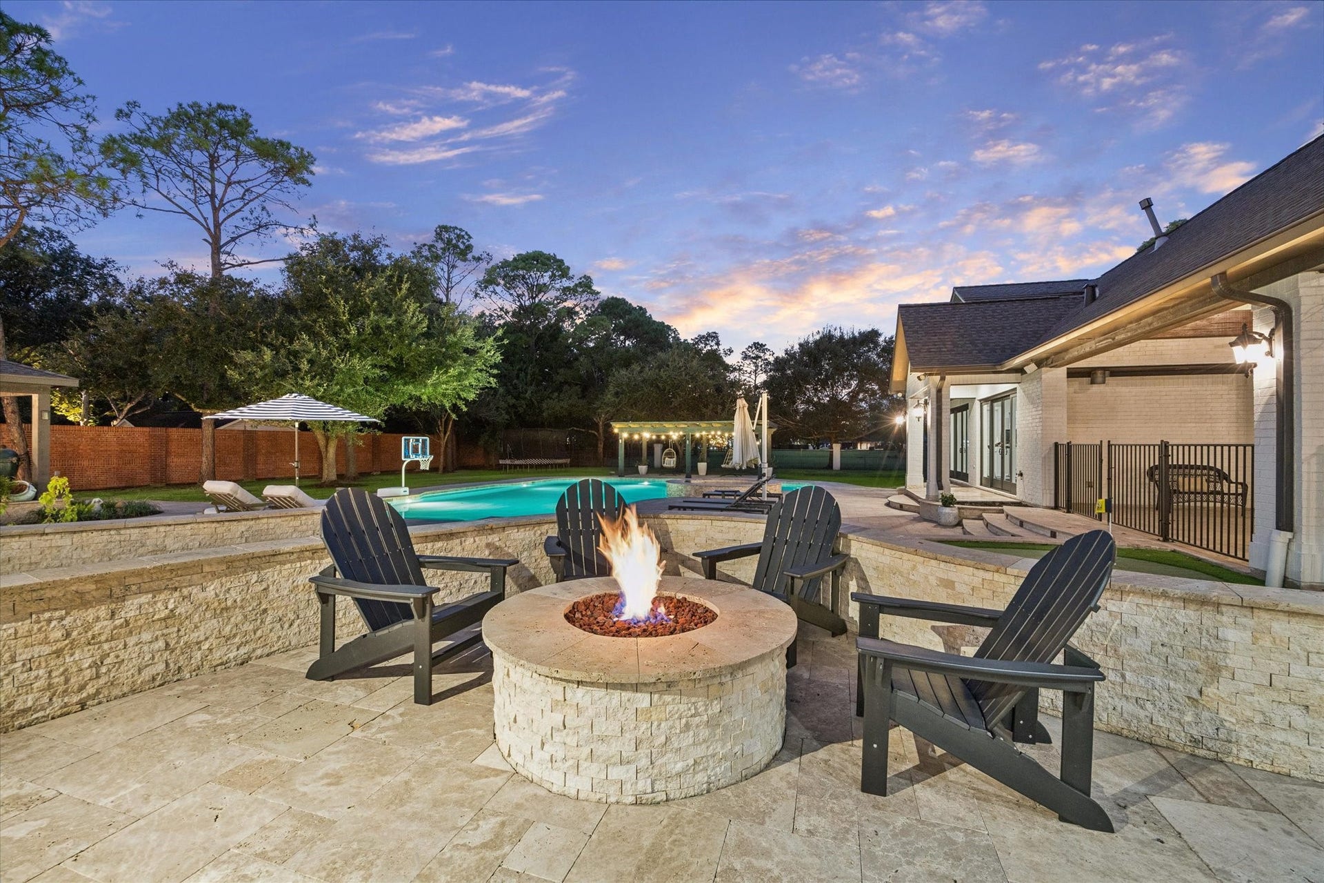 Gas fire pit makes for a comfortable sitting space on chilly evenings.