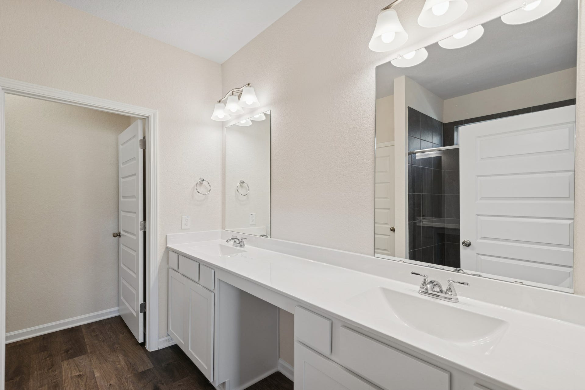 The Crawford- Primary Bath with Dual Vanities. Home under construction, sample photo used for illustrative purposes only, colors and options will vary.