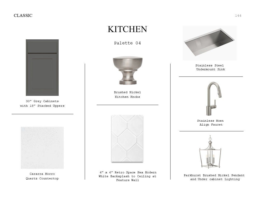 Classic Look Palette 4: Kitchen Selection Sheet (*Artist rendering used for illustration purposes only.)