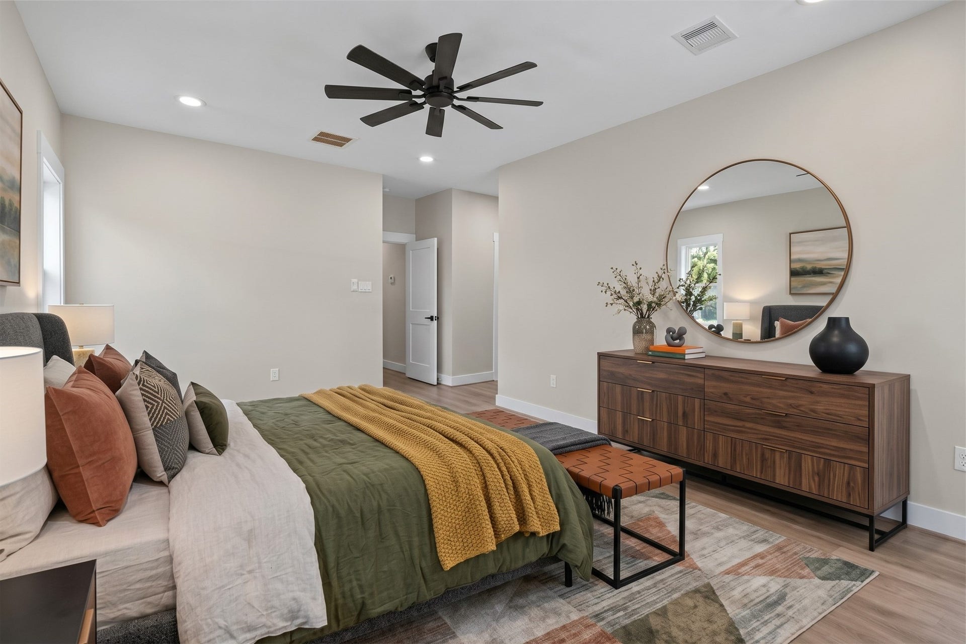 2412 Terry Street, #B, Houston, TX 77009 Virtually Staged: This alternate perspective highlights the vast footprint of the primary suite, showing generous wall space ideal for large dressers and storage furniture.