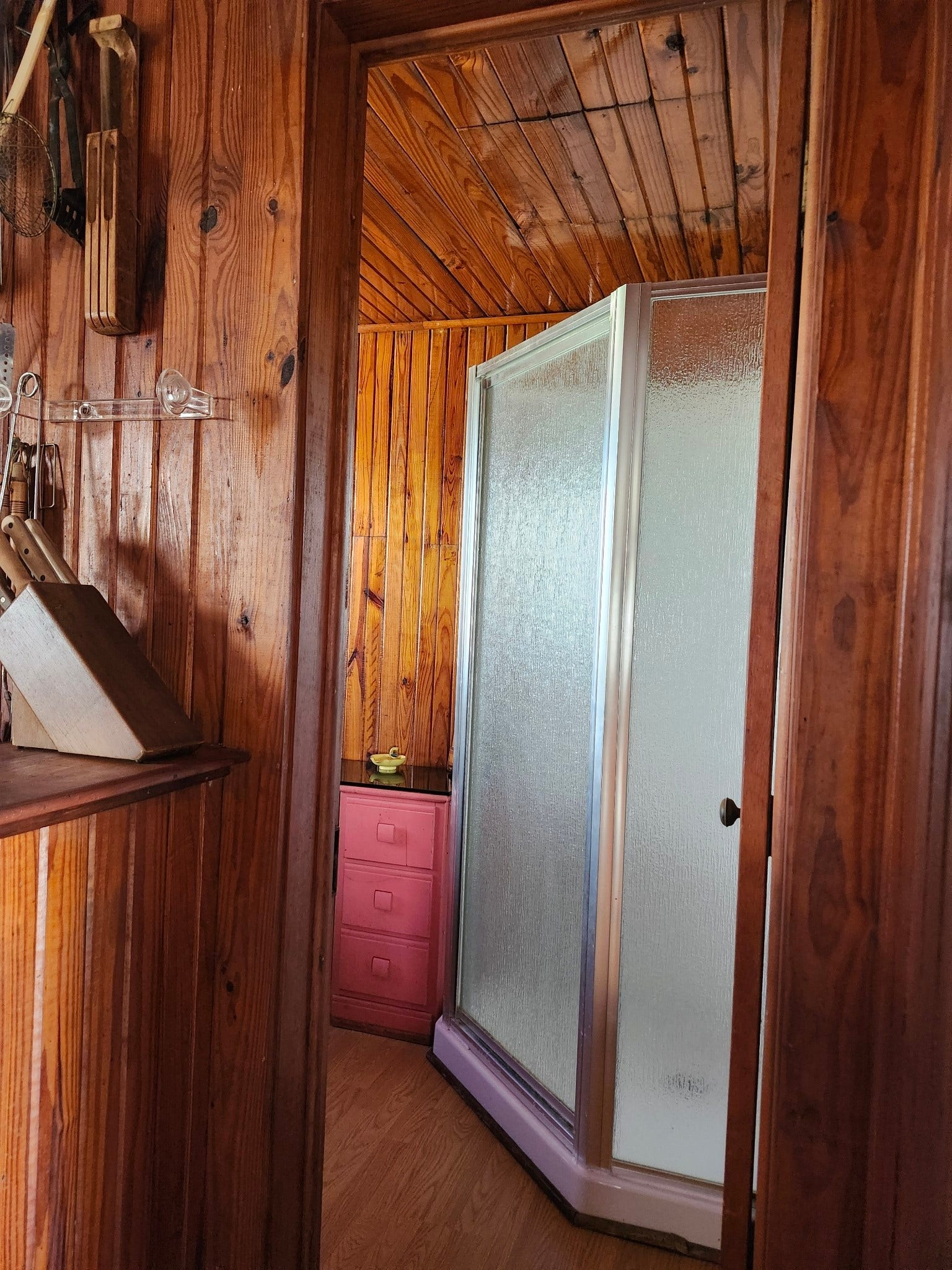 The bathroom has a shower