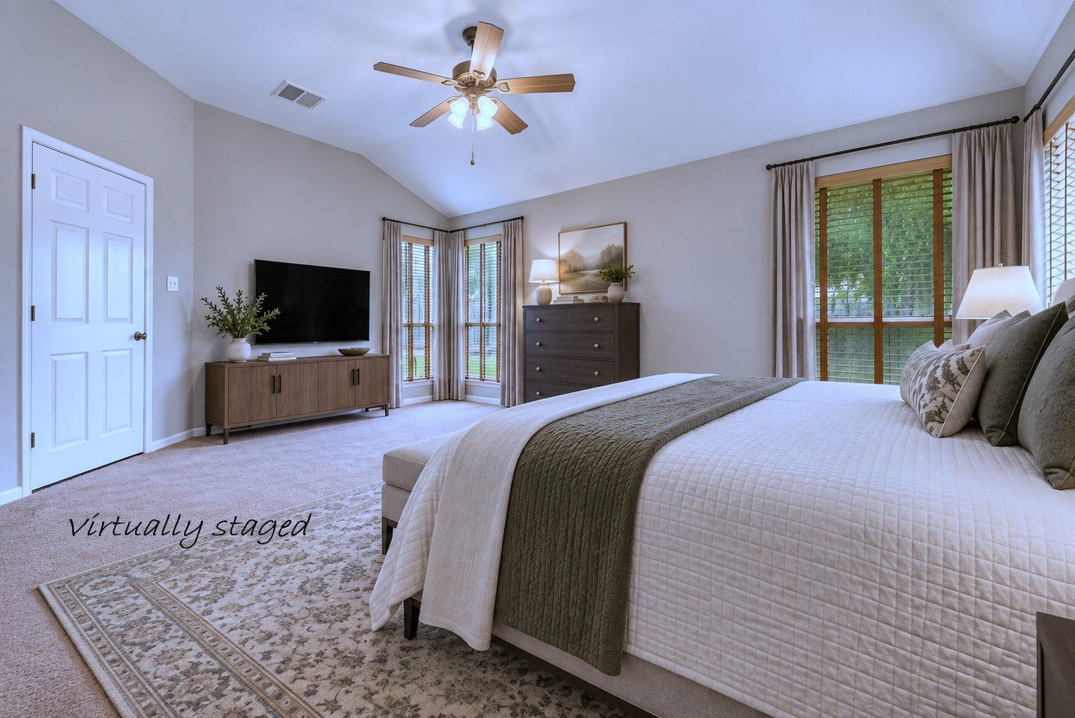 1859 Pembrook Circle, Conroe, TX 77301 Virtually Staged. This primary suite is spacious enough for a king-sized bed and a sitting area if you choose!