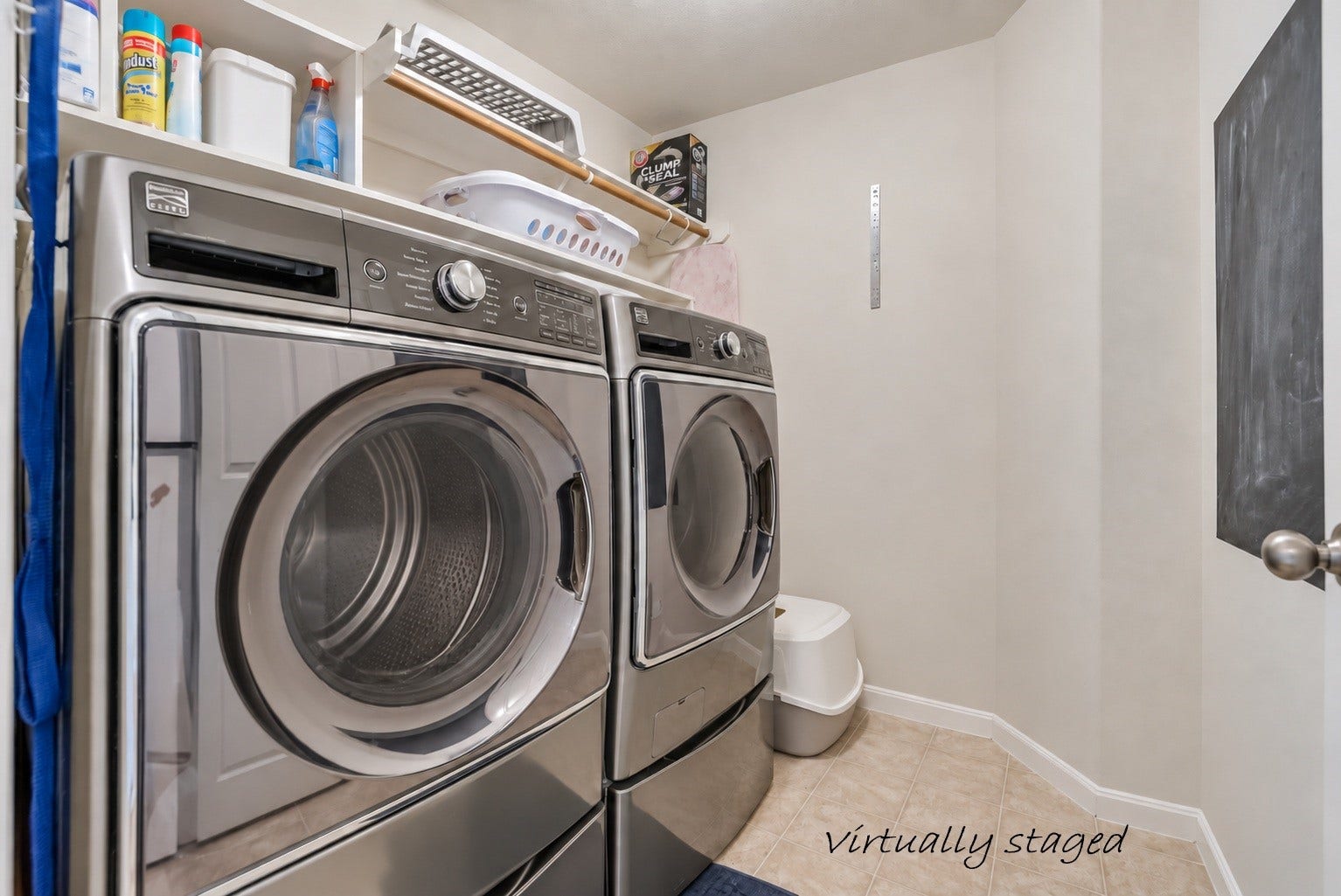 1859 Pembrook Circle, Conroe, TX 77301 Virtually staged laundry room is centrally located in the home but far enough from living areas to not disturb.