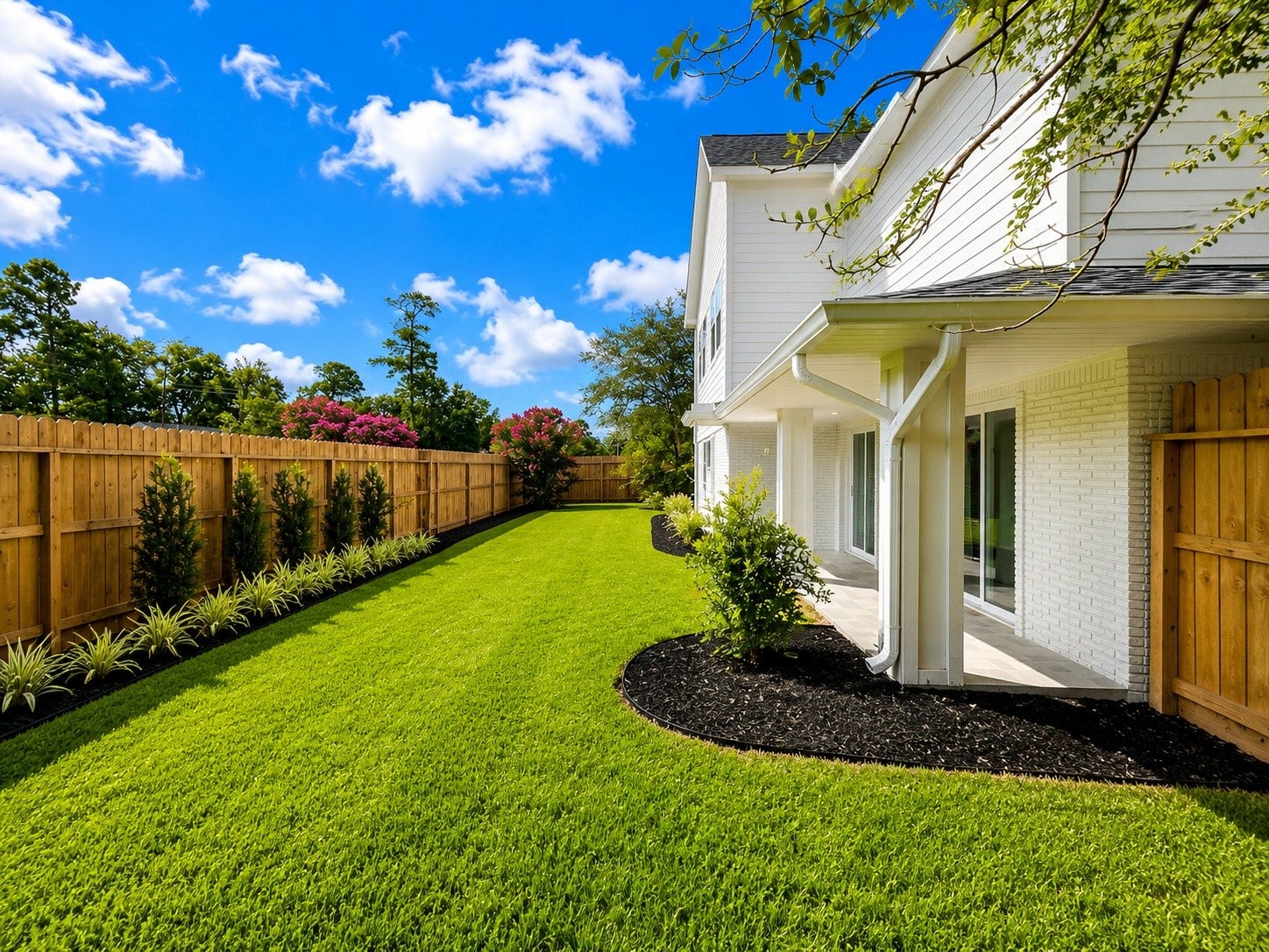 1207 Martin Street, Houston, TX 77018 Expansive backyard with newly installed St Augustine grass, offering lush greenery and plenty space for outdoor enjoyment