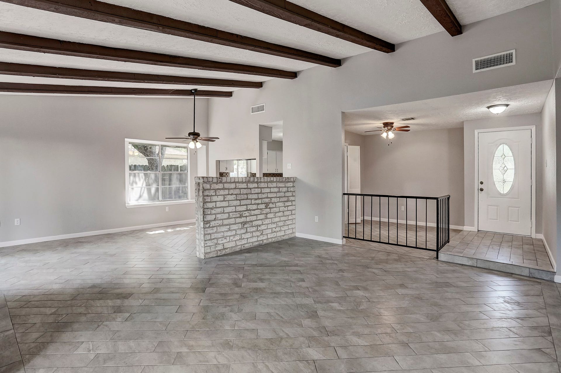Great open concept with upgraded tile flooring throughout
