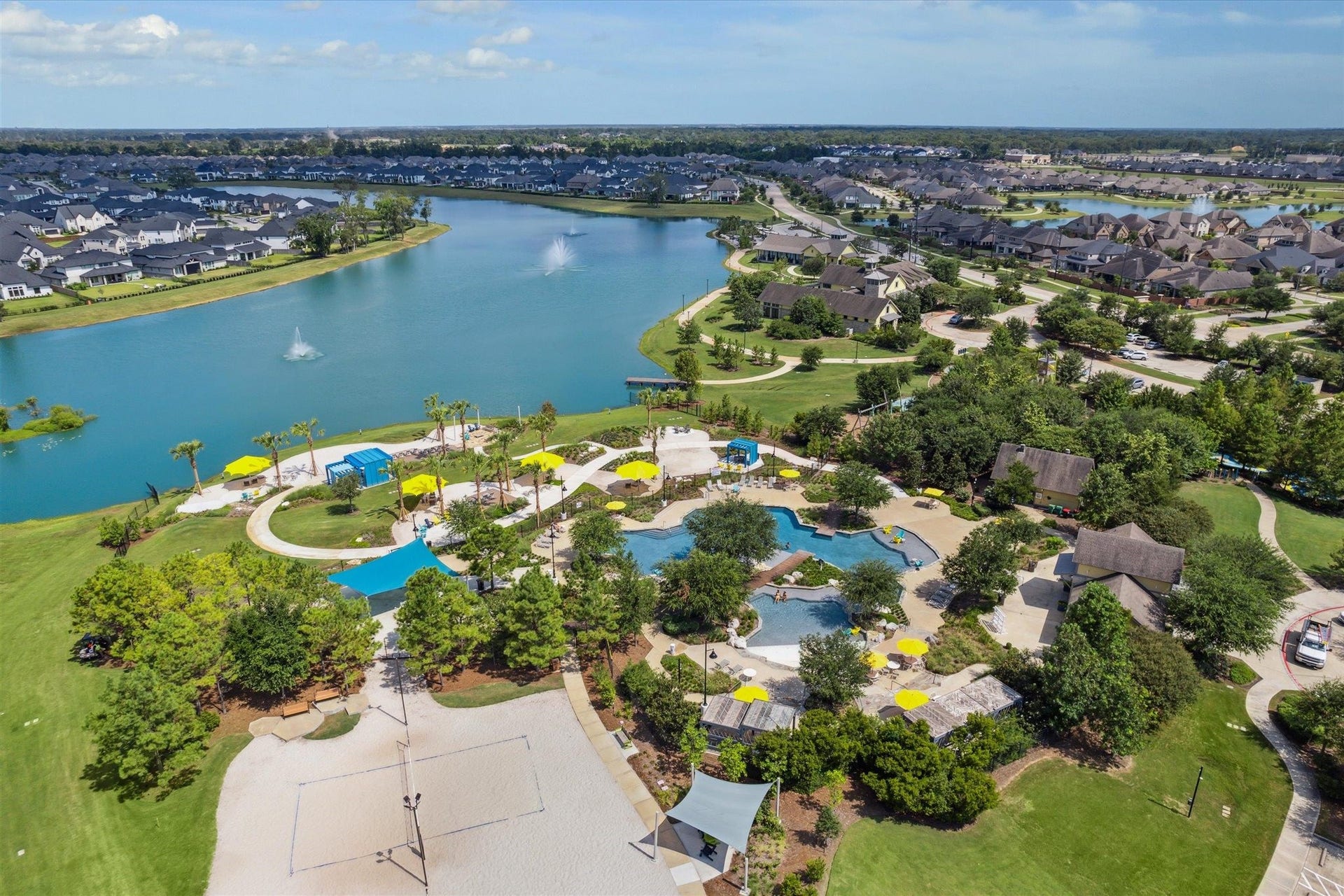 9618 Randon Lane, Missouri City, TX 77459 An ariel view of the beautiful Sawmill Lake area with Pool, and Clubhouse with Fitness Center included in the annual HOA fee.
