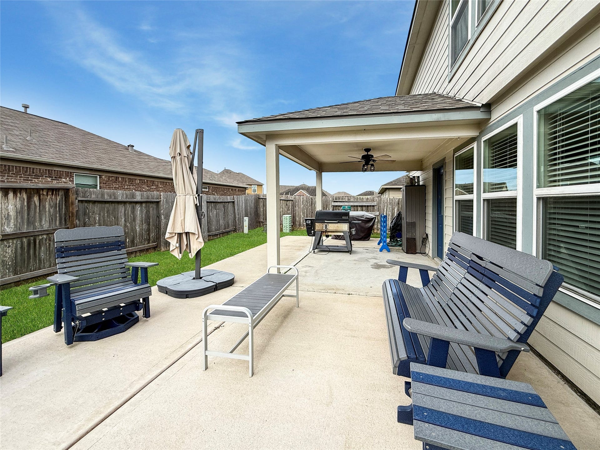 Newly extended patio offers room for outdoor dining, weekend gatherings, and relaxing evenings.