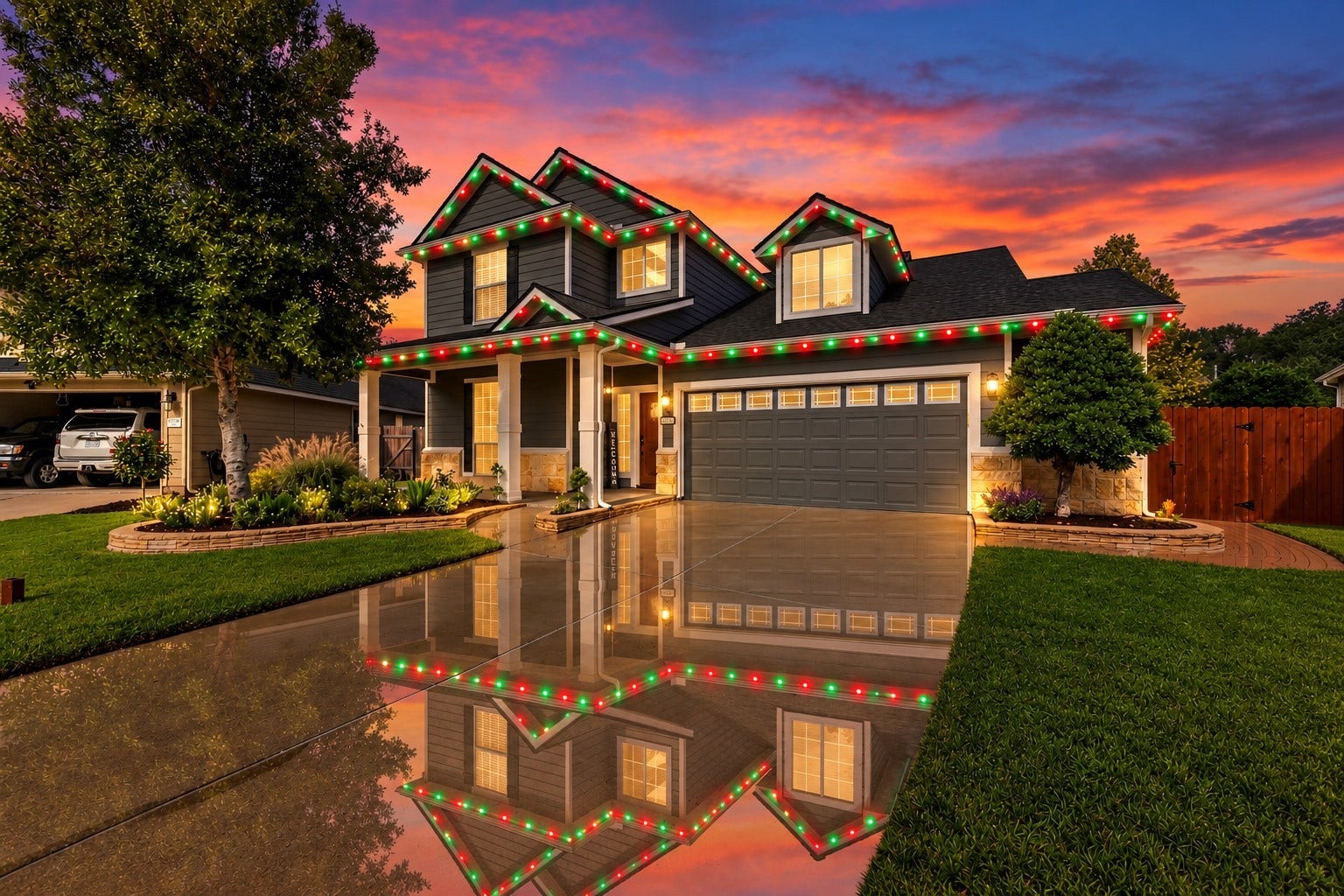 15314 Ledgewood Park Drive, Cypress, TX 77429 Home comes with Gemstone exterior LED lighting with customable patterns.