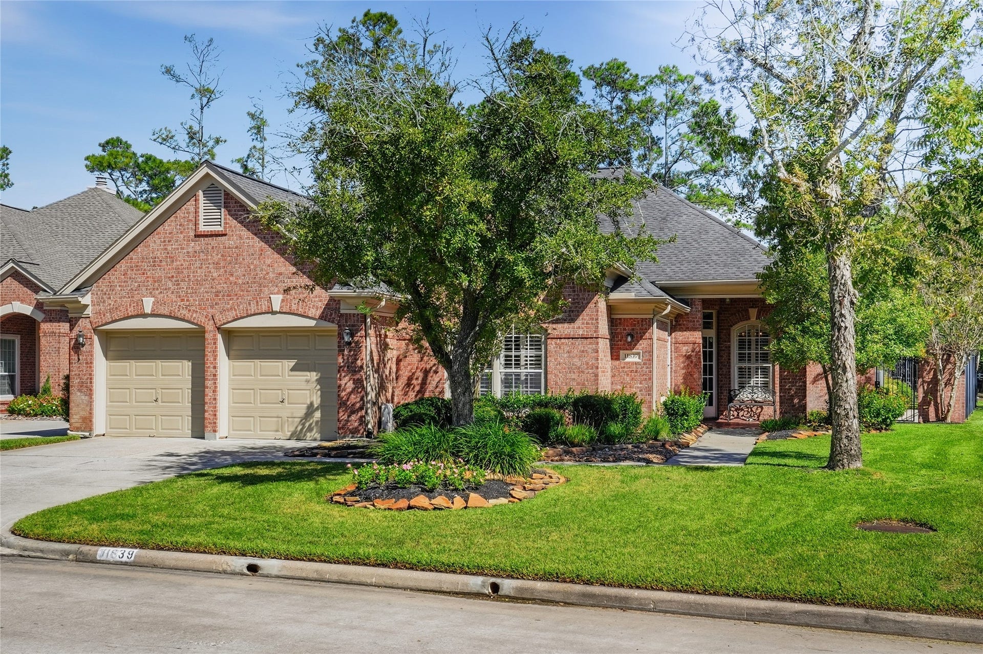 11839 Catrose Lane, Cypress, TX 77429 Beautiful full brick exterior is surrounded by mature landscaping.