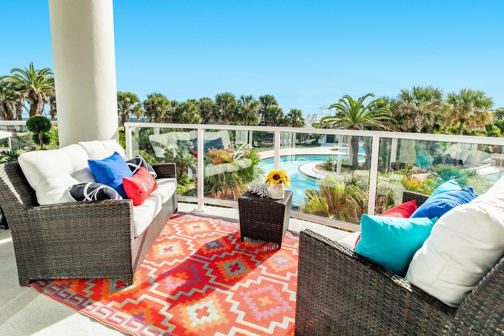 10327 Termini San Luis Pass Road, #218, Galveston, TX 77554 Large balcony overlooking the pools