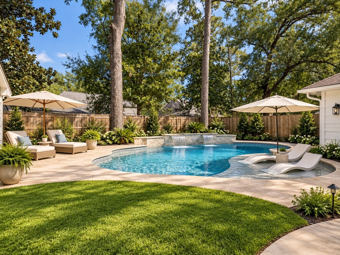 3427 Tree Lane, Kingwood, TX 77339 The backyard is large enough for any size pool. Digitally staged.