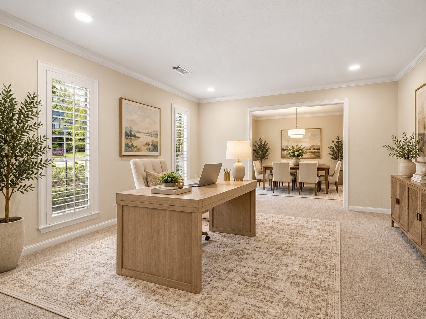 3427 Tree Lane, Kingwood, TX 77339 Digitally staged. Here you can see the front flex room being used as an office.