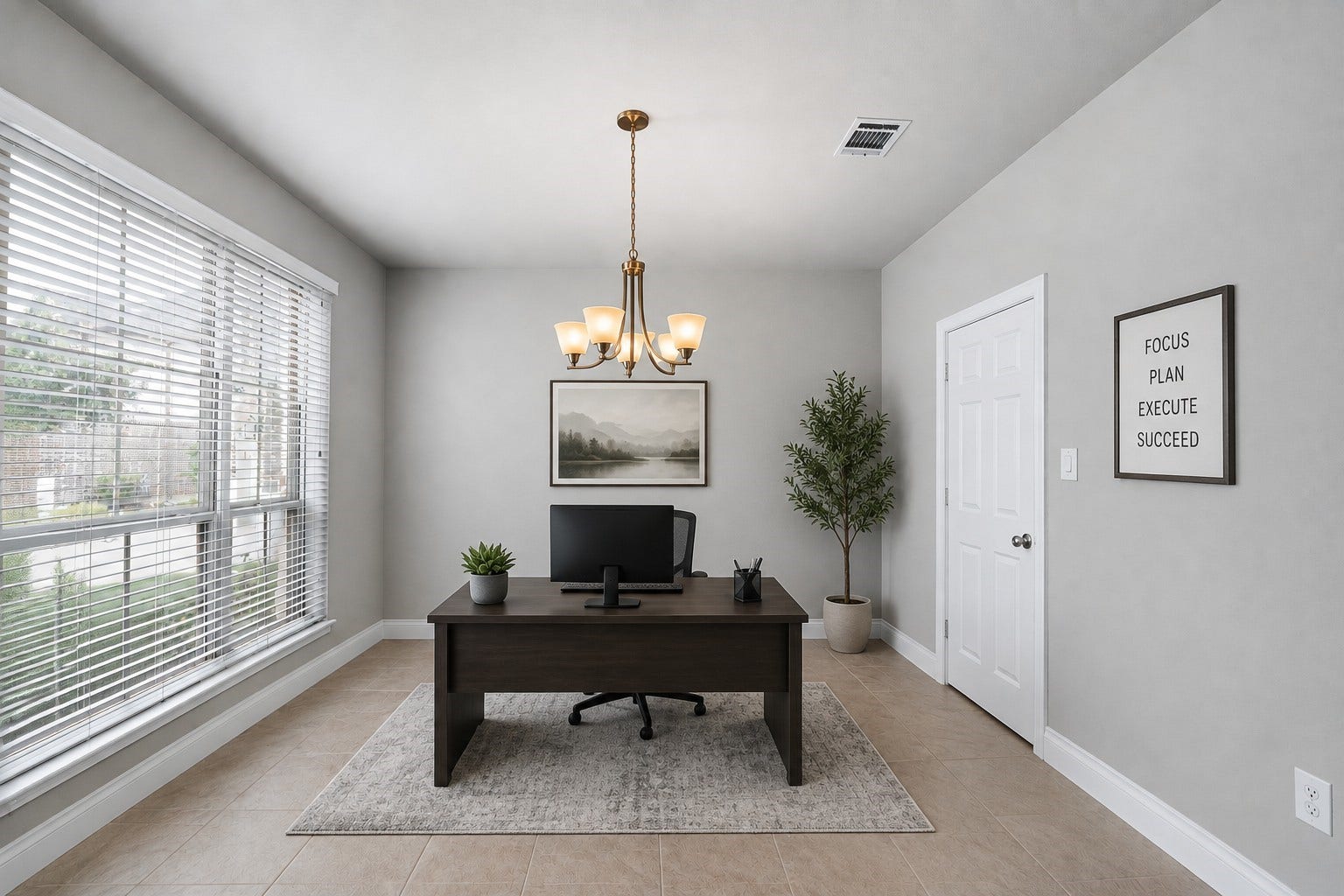 6902 N Elmwood Trail, Katy, TX 77493 This room is the homes dining room, currently staged as an office. To create a more private office space, a door could be added at the existing opening, as pictured. If you prefer the room to be completely enclosed, another option would be to have a contractor add a wall with two glass doors, creating a dedicated office while still allowing natural light into the space.