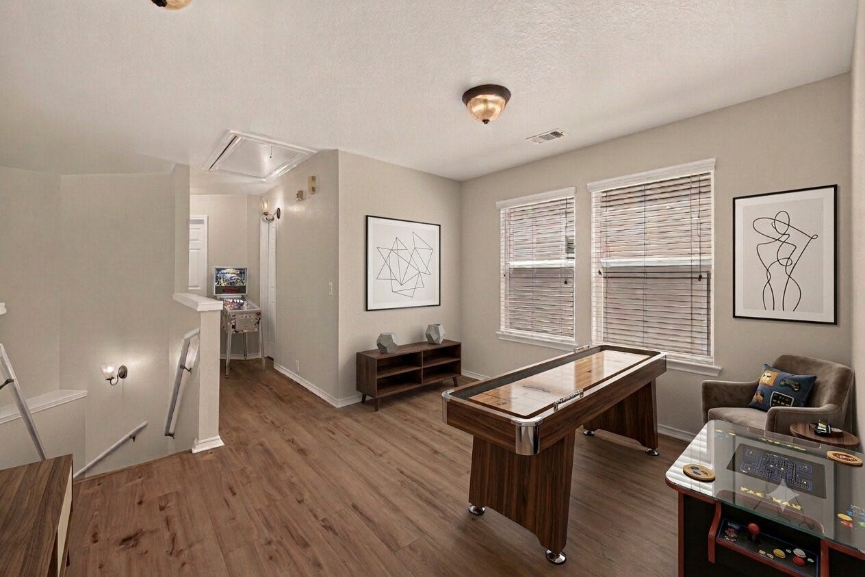 26130 Ripley Hills Drive, Richmond, TX 77406 This beautifully crafted home features a virtually staged game room, perfect for entertainment and relaxation, set in a charming, lush neighborhood.