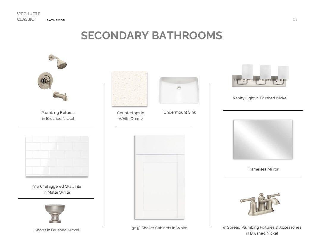 23635 Gulf Prairie Drive, Katy, TX 77493 Classic Look Palette 6: Secondary Bathrooms Selection Sheet (*Artist rendering used for illustration purposes only.)