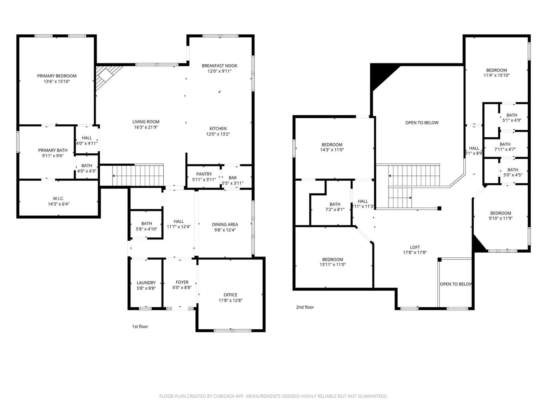 736 Somerset Landing Lane, League City, TX 77573 Two-story floor plan offering a well-designed layout with multiple living areas, private bedroom spaces, dedicated office, open living areas, and flexible upstairs loft space. Room dimensions and placement are approximate and should be independently verified.