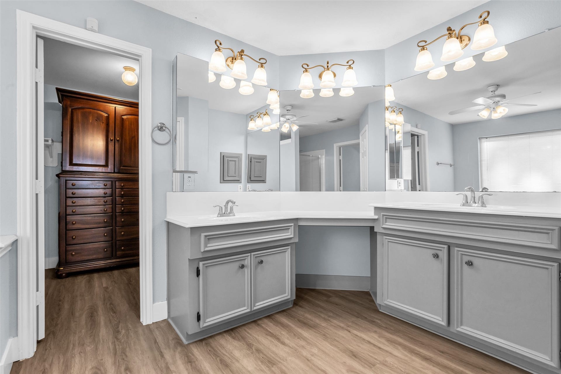 12722 Wolf Creek Court, Humble, TX 77346 Vanity with two sinks and separated.