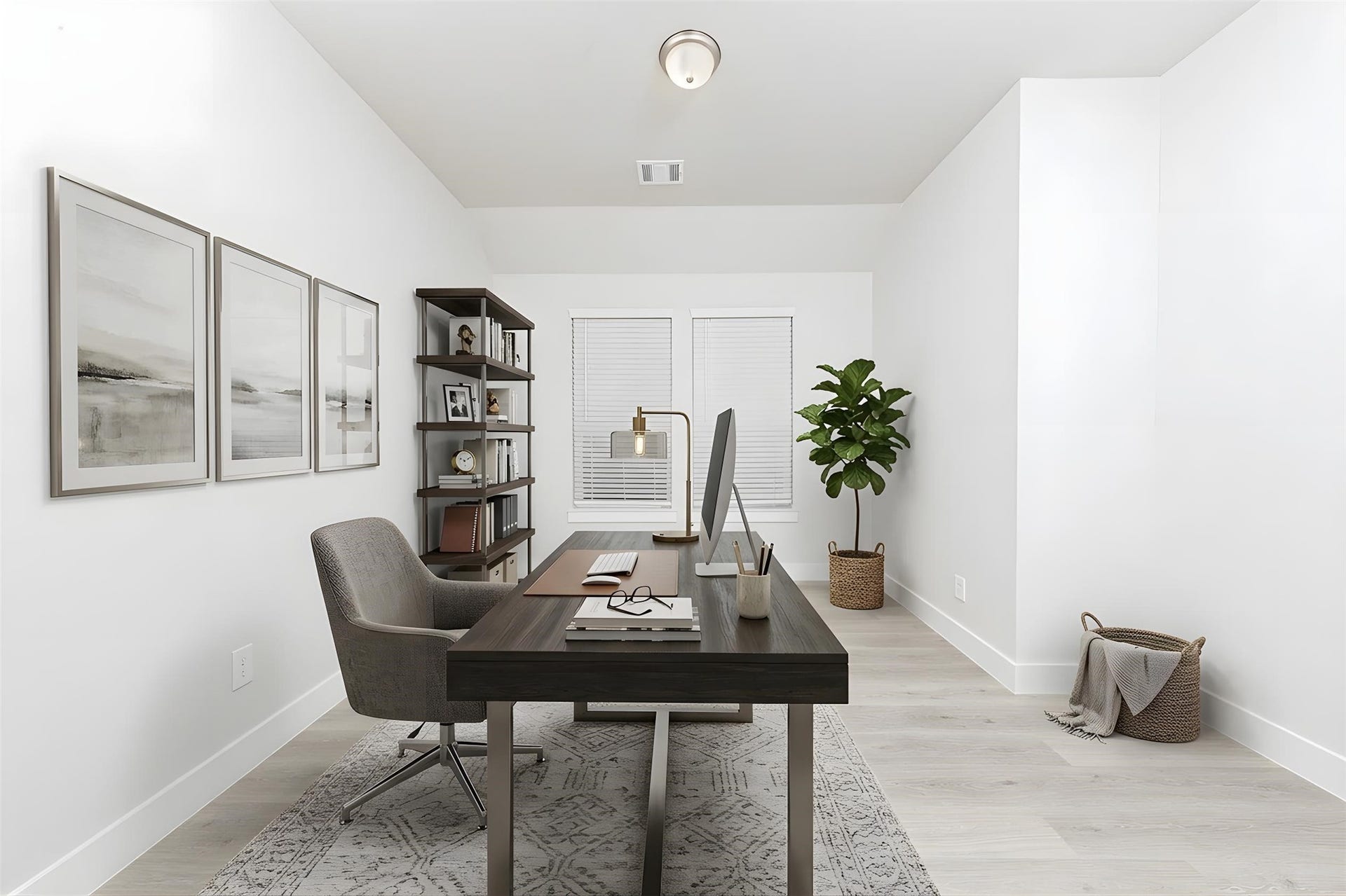 41422 Threadgill Way, Montgomery, TX 77316 This dedicated home office offers a flexible layout, centered around a thoughtfully designed, integrated wall niche perfect for a desk setup or built-in shelving, providing a seamless and uncluttered work environment. *Virtually Staged