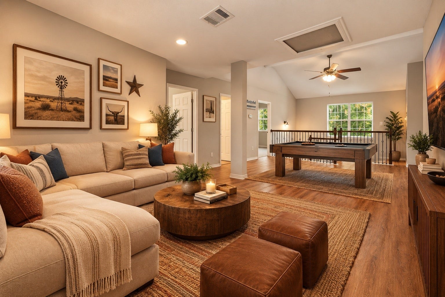 450 N Sunset Boulevard, Holiday Lakes, TX 77515 Bright and spacious, the upstairs area is ready to become a game room, media room, second family living area, or home study. - (virtual staging)