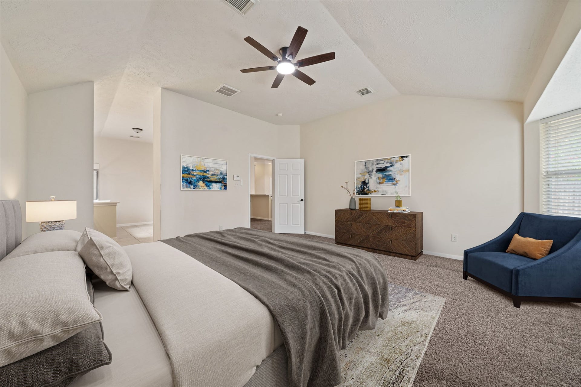 10902 Trail Ridge Drive, Houston, TX 77064 This bedroom is situated on the opposite of the home from the secondary bedrooms for added privacy *virtually staged
