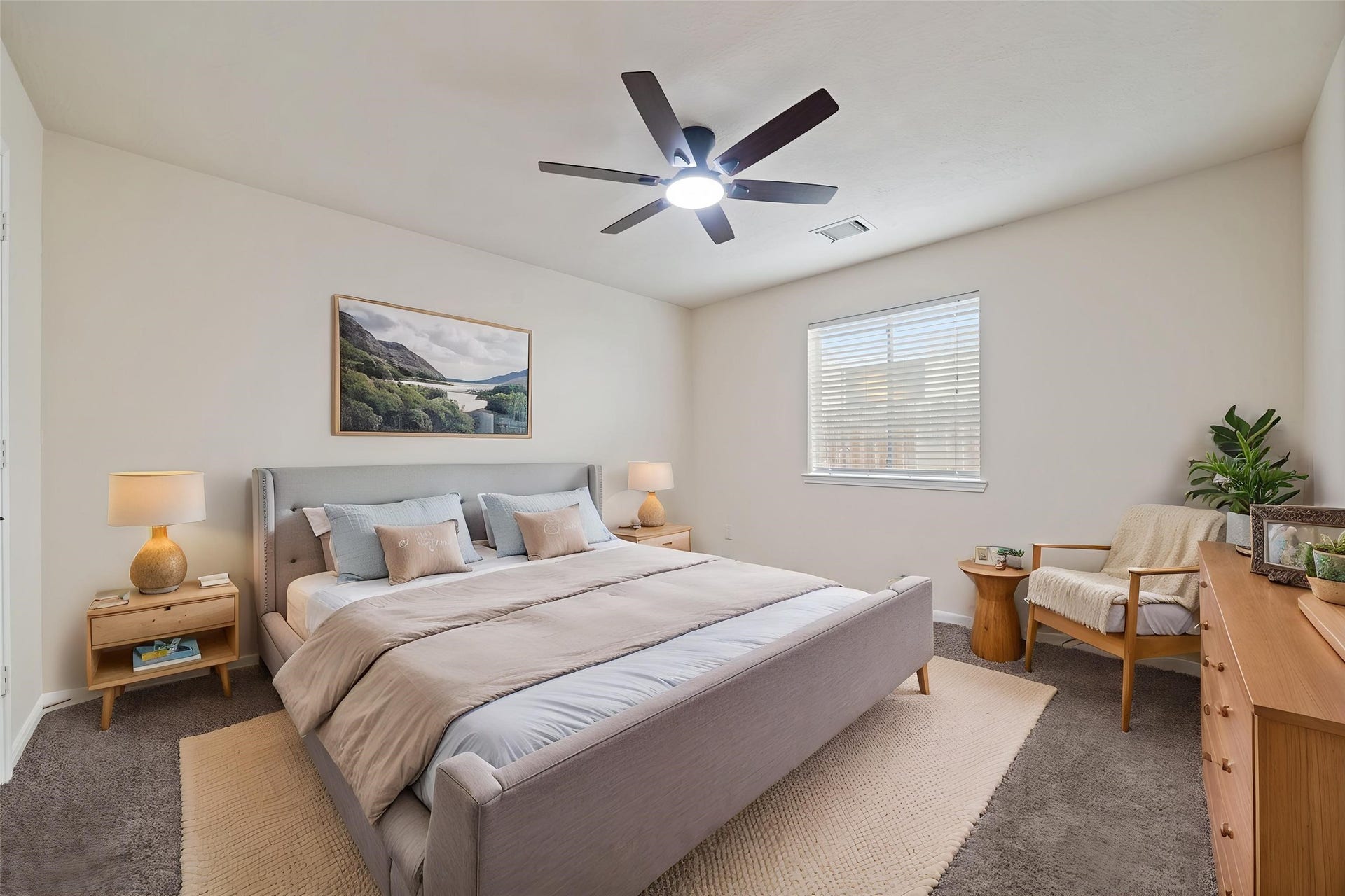 10902 Trail Ridge Drive, Houston, TX 77064 3rd bedroom featuring a modern ceiling fan and ample natural light. *virtually staged
