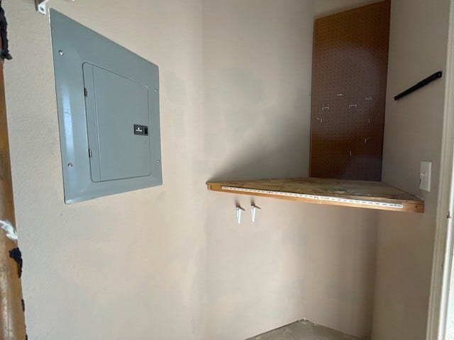 Work bench in storage on balcony