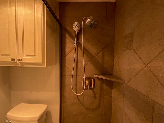 One of two linin closets in bathroom