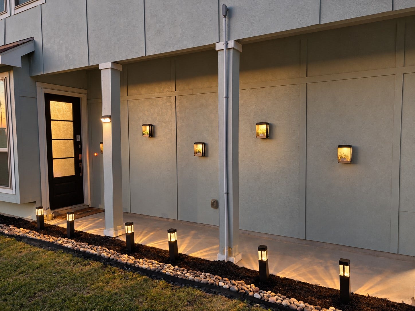 17. Covered walkway leads to the recessed front entrance.