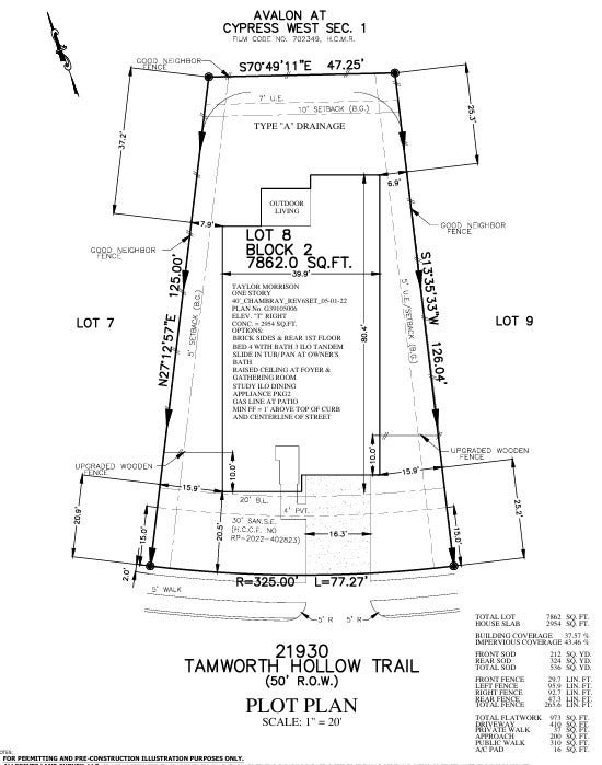 21930 Tamworth Hollow Trail, Cypress, TX 77433 21930 Tamworth Hollow Trail Preliminary Plot Plan