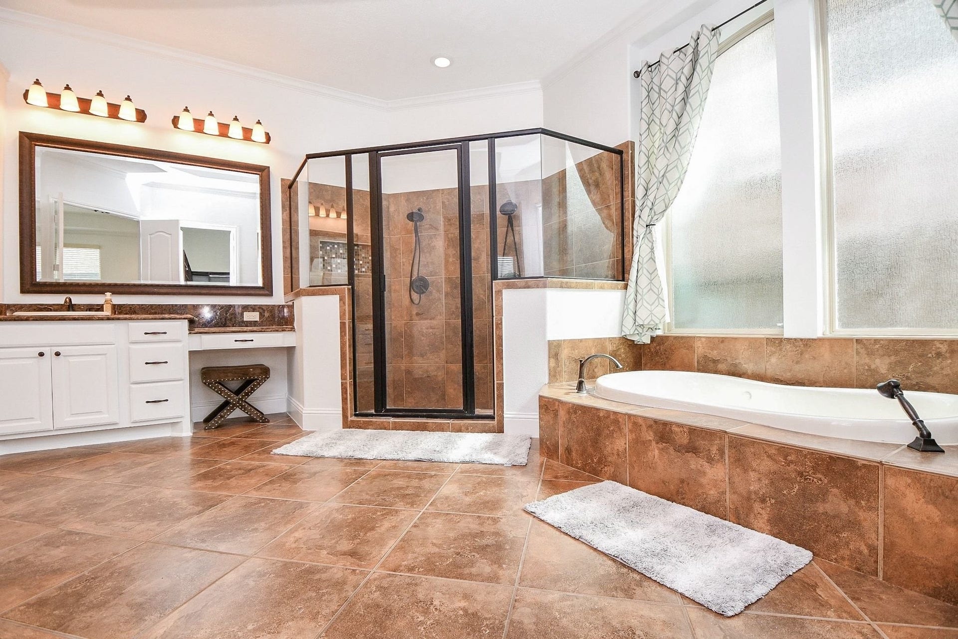 26727 Cedardale Pines Drive, Katy, TX 77494 Primary bath has double headed shower, jetted soaking tub...