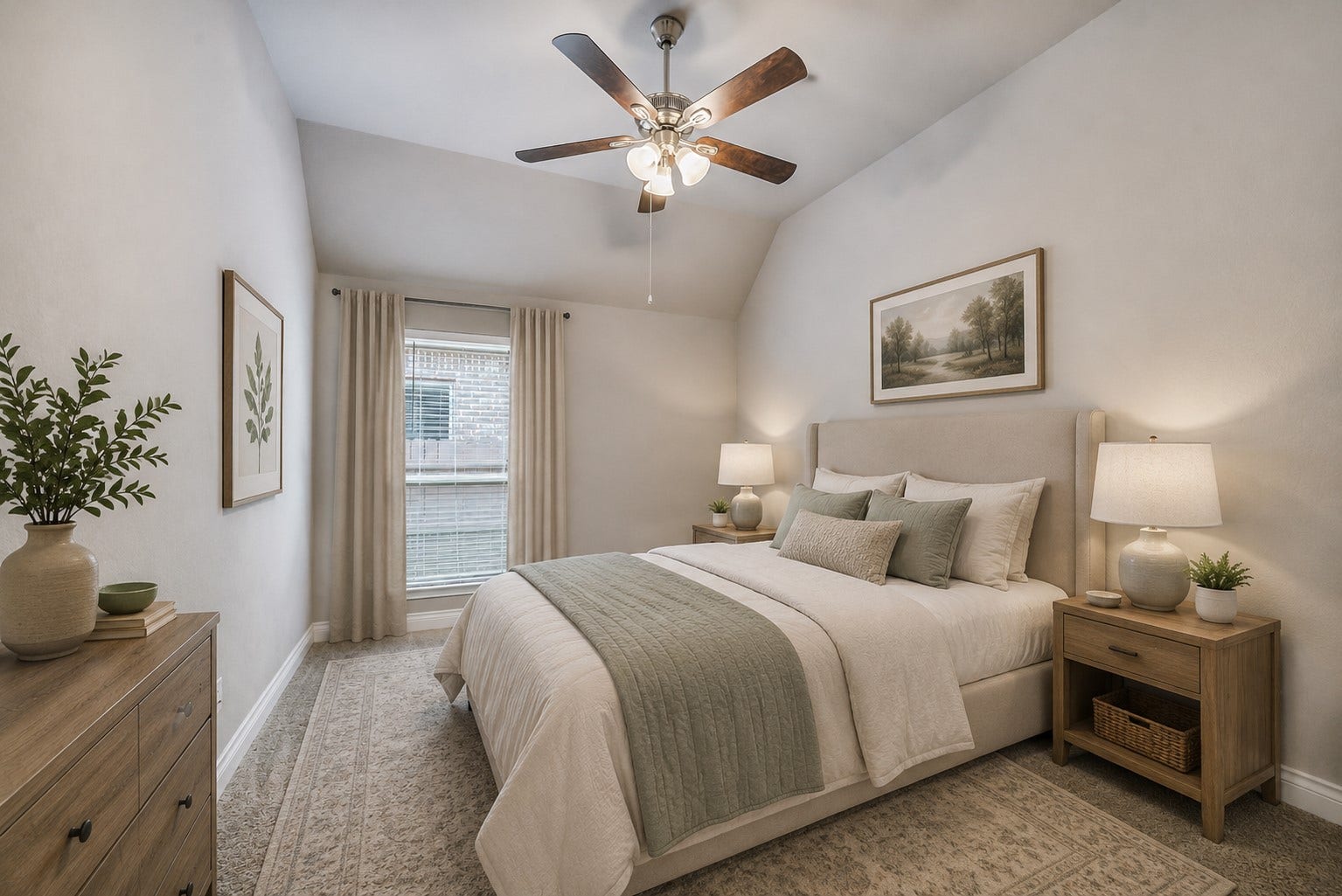 16818 Headwaters Forest Drive, Humble, TX 77346 Virtually staged secondary bedroom showing a bright, comfortable guest-room layout with soft neutral styling.