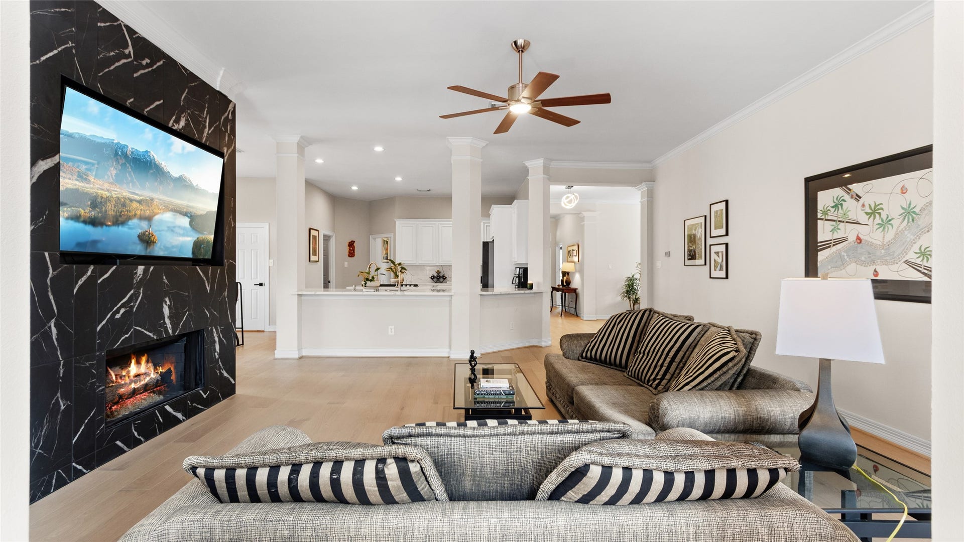 1170 Rustling Wind Lane, League City, TX 77573 The showstopper in the Family Room is definitely the fireplace wall.