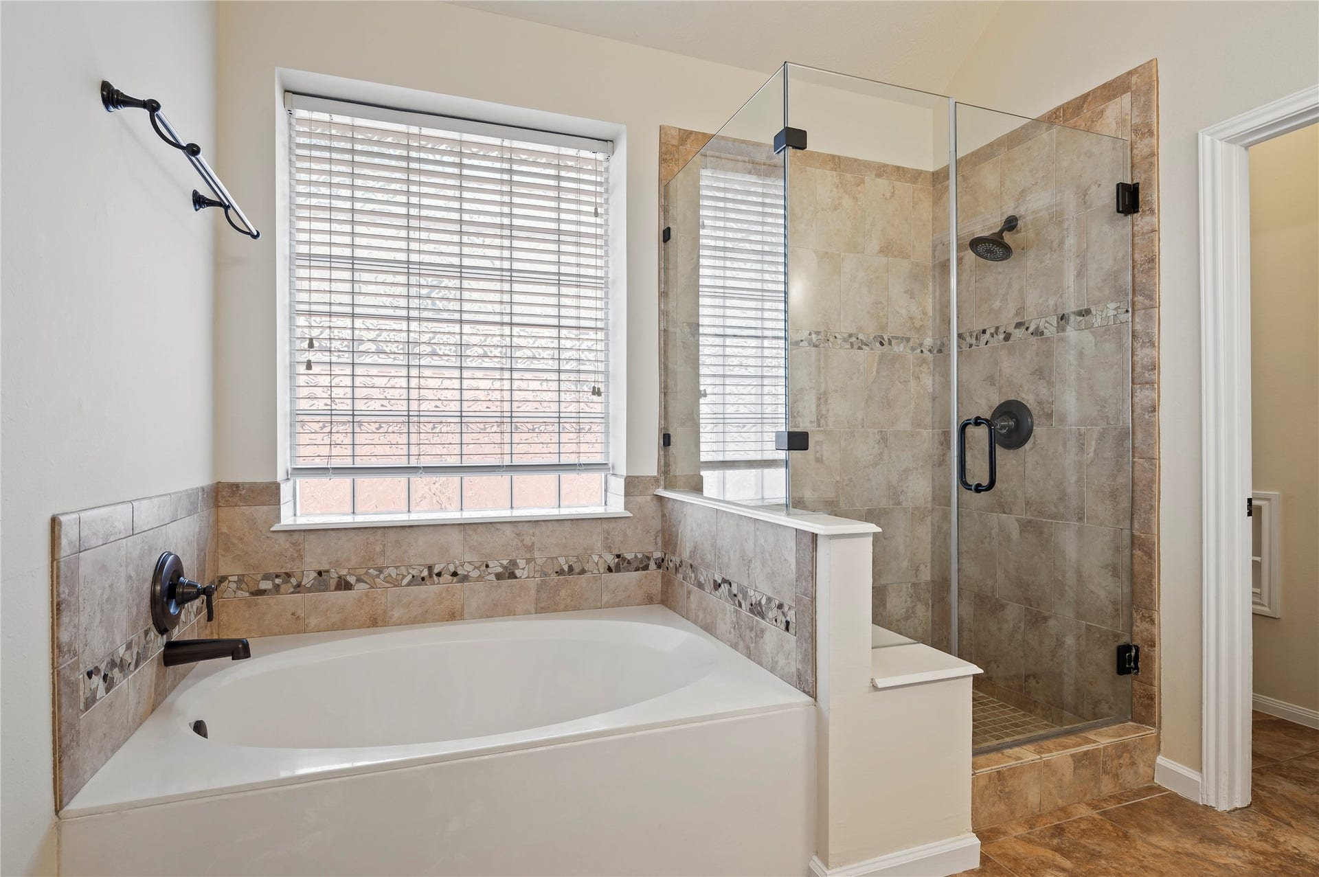 Large soaking tub and separate shower